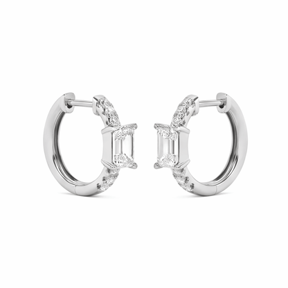 14K White Gold 1.5 CTTW Lab Grown Diamond Emerald Cut Hoop Earrings