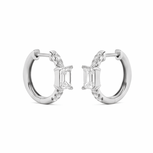 14K White Gold 1.5 CTTW Lab Grown Diamond Emerald Cut Hoop Earrings
