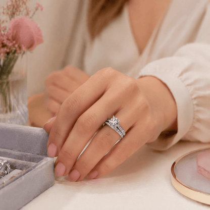 14K White Gold Lab Grown Diamond 2.0 CTTW Round Cut Center Stone Wedding Set, Sizes 5 to 10