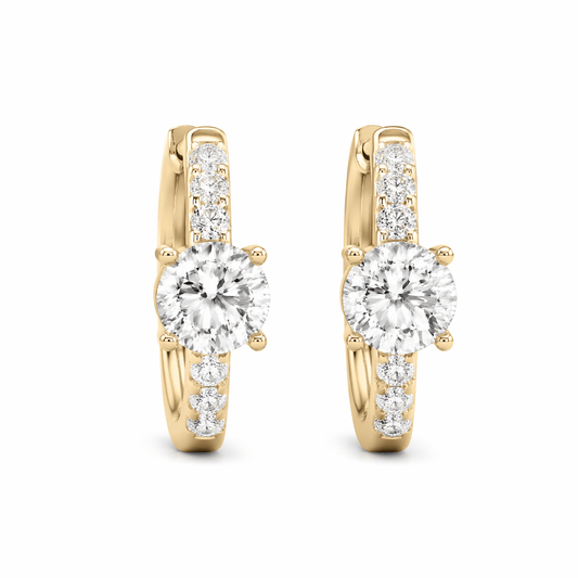 14K Gold 1.5 CTTW Lab Grown Diamond Round Cut Hoop Earrings