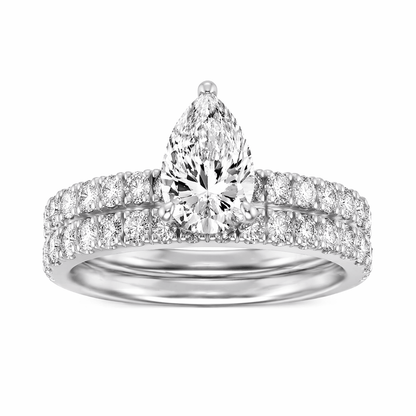 14K White Gold Lab Grown Diamond 2.0 CTTW Pear Cut Center Stone Wedding Set, Sizes 5 to 10