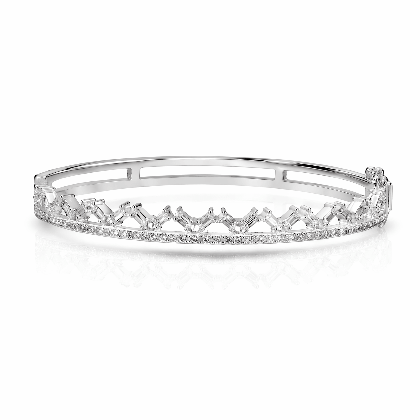 Judy Crowell Jewelry Sterling Silver Cubic Zirconia Two Row Bangle Bracelet