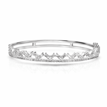 Judy Crowell Jewelry Sterling Silver Cubic Zirconia Two Row Bangle Bracelet