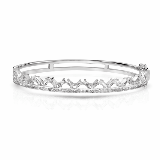 Judy Crowell Jewelry Sterling Silver Cubic Zirconia Two Row Bangle Bracelet