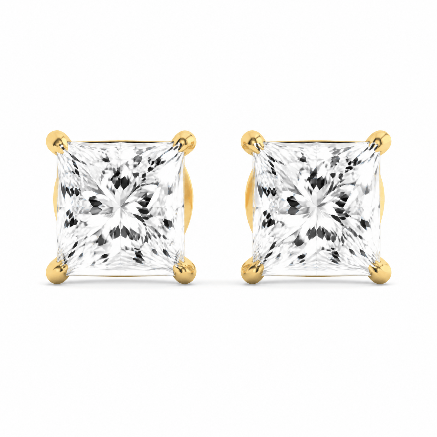 14K Gold 1.0 CTTW Lab Grown Diamond Princess Cut Stud Earrings
