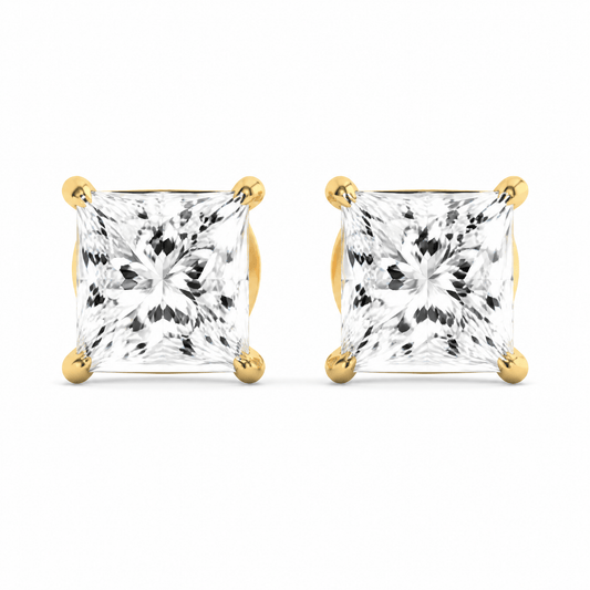 14K Gold 1.0 CTTW Lab Grown Diamond Princess Cut Stud Earrings