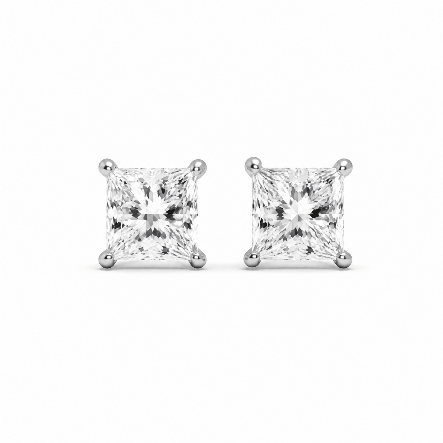 14K White Gold 3.0 CTTW Lab Grown Diamond Princess Cut Stud Earrings