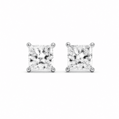 14K White Gold 3.0 CTTW Lab Grown Diamond Princess Cut Stud Earrings