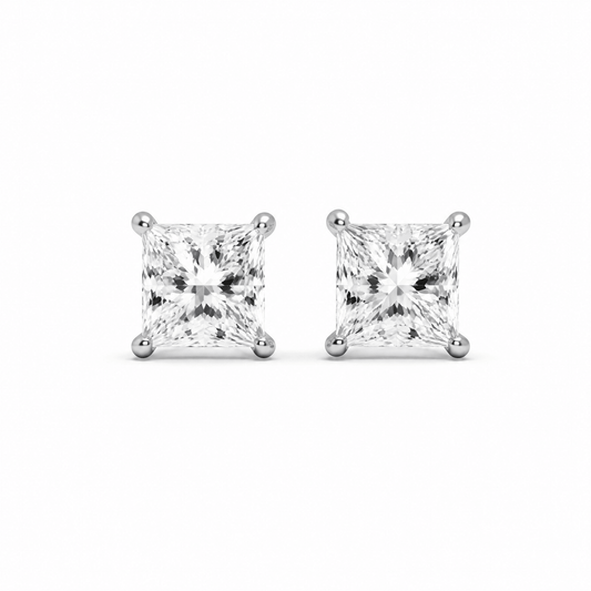 14K White Gold 3.0 CTTW Lab Grown Diamond Princess Cut Stud Earrings