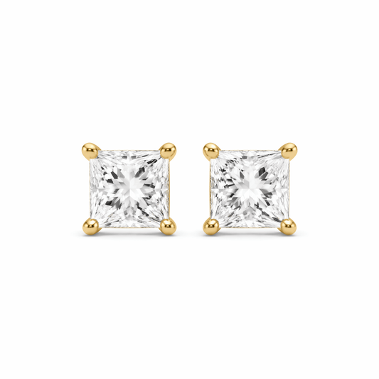 14K Gold 5.0 CTTW Lab Grown Diamond Princess Cut Stud Earrings
