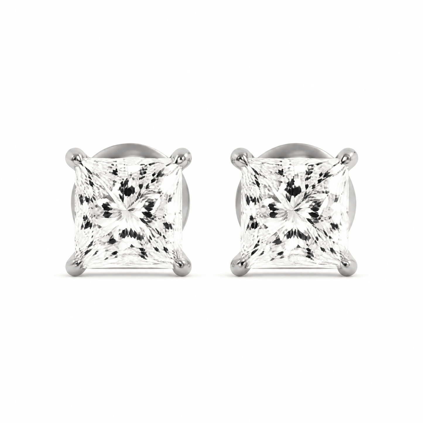 14K White Gold 5.0 CTTW Lab Grown Diamond Princess Cut Stud Earrings