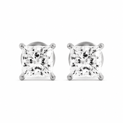 14K White Gold 5.0 CTTW Lab Grown Diamond Princess Cut Stud Earrings