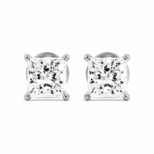14K White Gold 5.0 CTTW Lab Grown Diamond Princess Cut Stud Earrings