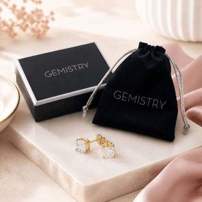 14K Gold 1.0 CTTW Lab Grown Diamond Princess Cut Stud Earrings