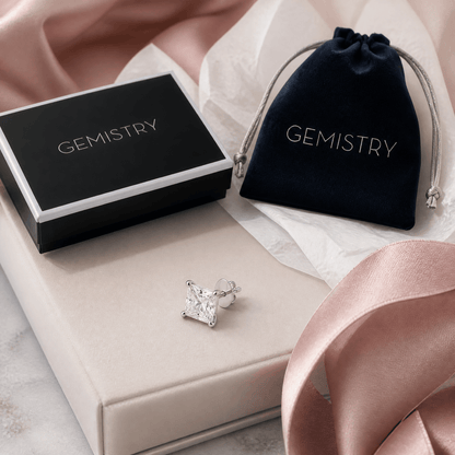 14K White Gold 1.0 CTTW Lab Grown Diamond Princess Cut Stud Earrings