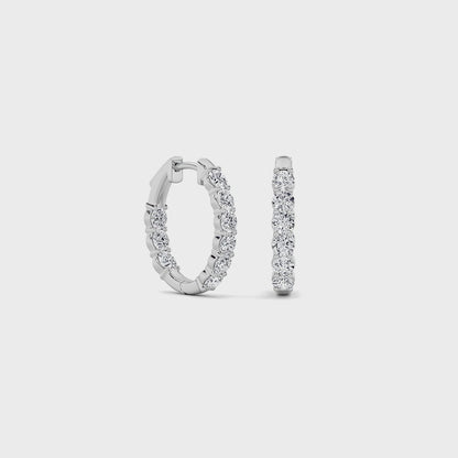 14K White Gold 3.0 CTTW Lab Grown Diamond Round Hoop Earrings