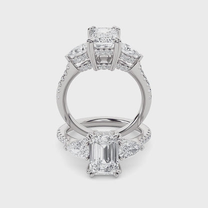 14K White Gold 3.0 CTTW Lab Grown Diamond Emerald Cut Ring, Sizes 5 to 10
