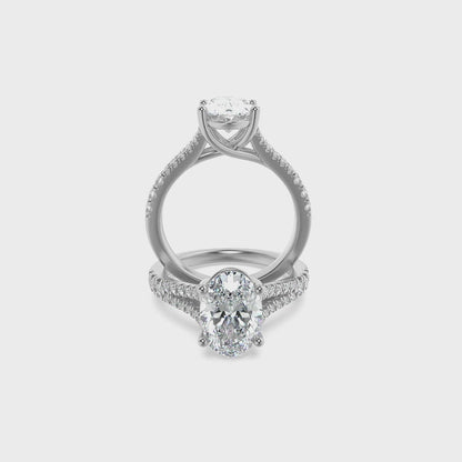 14K White Gold 2.0 CTTW Lab Grown Diamond Oval Cut Ring, Sizes 5 to 10
