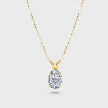 14K Gold 3.0 CTTW Lab Grown Diamond Oval Pendant Necklace